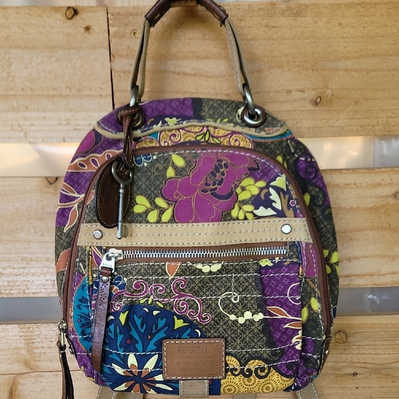 Fossil Bag/Backpack Bag. Vibrant Colorful Bag Leather & Canvas - Picture 1 of 15